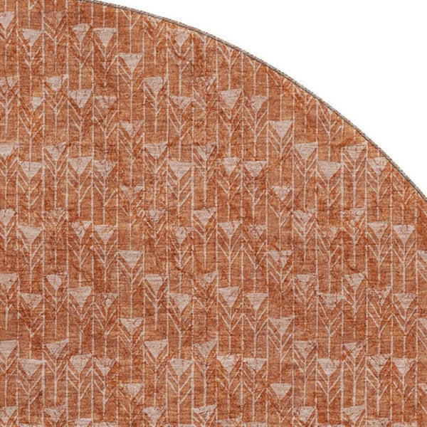 HomeRoots 8' Terra Cotta and Ivory Geometric Round Rug - Washable, UV Protected, Perfect for Family Living Spaces! 647125