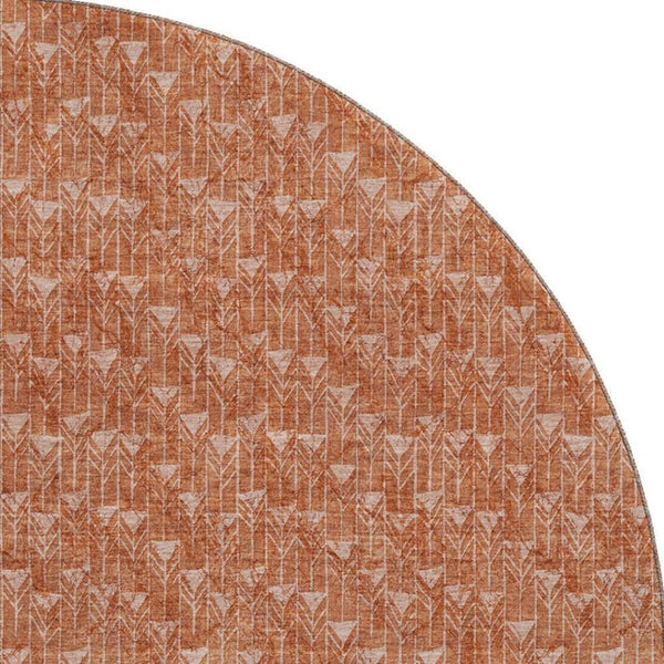 HomeRoots 8' Terra Cotta and Ivory Geometric Round Rug - Washable, UV Protected, Perfect for Family Living Spaces! 647125