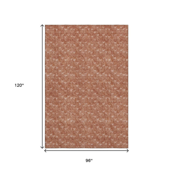 HomeRoots 8' X 10' Stylish Terra Cotta & Ivory Geometric Area Rug - Washable, Durable, UV Protected Design 647126