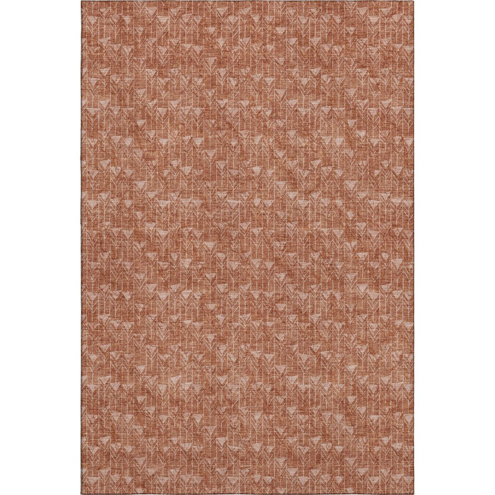 HomeRoots 9' X 12' Terra Cotta Geometric Area Rug – Stylish, Washable, Stain-Resistant with UV Protection Ideal for Homes 647127