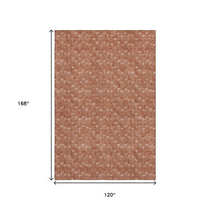 HomeRoots 10' X 14' Terra Cotta & Ivory Geometric Washable Area Rug - Stylish, Durable, and UV Protected! 647128