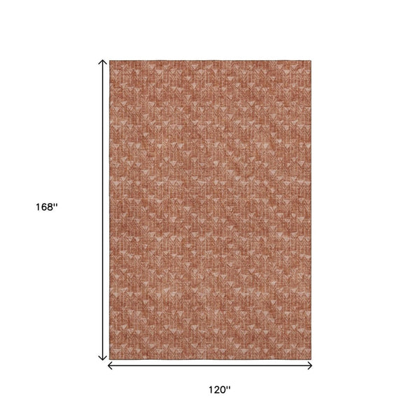 HomeRoots 10' X 14' Terra Cotta & Ivory Geometric Washable Area Rug - Stylish, Durable, and UV Protected! 647128