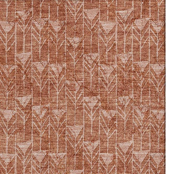 HomeRoots 10' X 14' Terra Cotta & Ivory Geometric Washable Area Rug - Stylish, Durable, and UV Protected! 647128