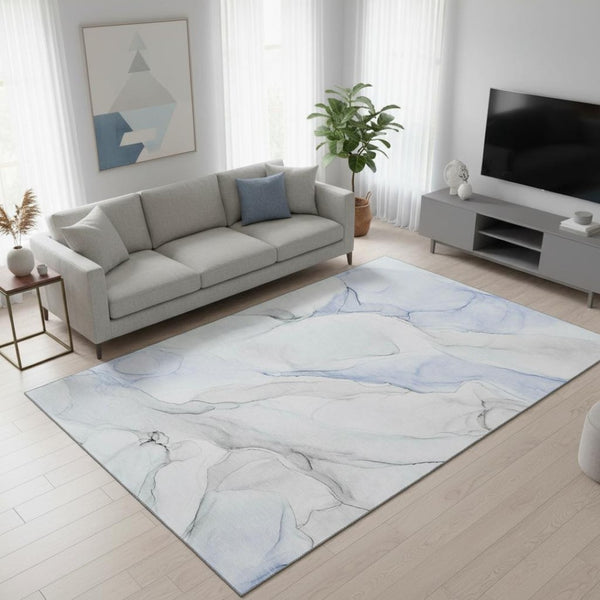 HomeRoots 5' X 8' Blue & Ivory Abstract Washable Area Rug - Durable, Stain-Resistant, UV-Protected Design 647130