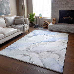 HomeRoots 5' X 8' Blue & Ivory Abstract Washable Area Rug - Durable, Stain-Resistant, UV-Protected Design 647130