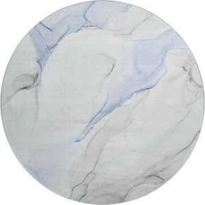 HomeRoots 8' Blue and Ivory Abstract Round Rug - Washable, UV Protected, Soft, Durable for Homes with Kids & Pets 647131