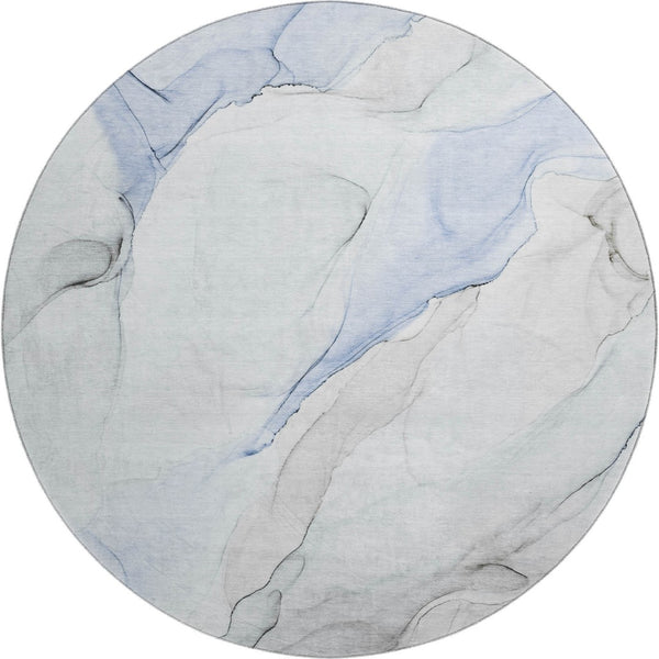 HomeRoots 8' Blue and Ivory Abstract Round Rug - Washable, UV Protected, Soft, Durable for Homes with Kids & Pets 647131