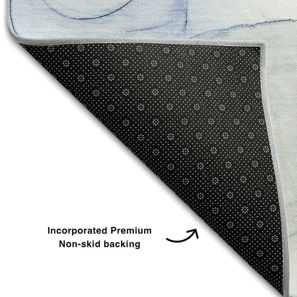HomeRoots 8' Blue and Ivory Abstract Round Rug - Washable, UV Protected, Soft, Durable for Homes with Kids & Pets 647131