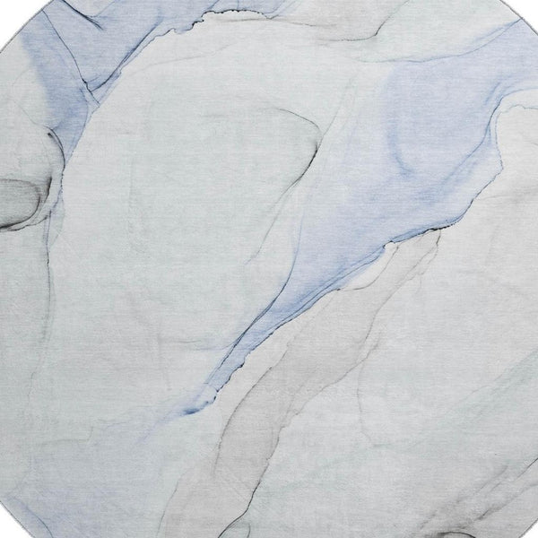 HomeRoots 8' Blue and Ivory Abstract Round Rug - Washable, UV Protected, Soft, Durable for Homes with Kids & Pets 647131