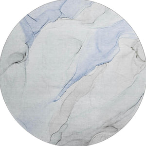 HomeRoots 8' Blue and Ivory Abstract Round Rug - Washable, UV Protected, Soft, Durable for Homes with Kids & Pets 647131