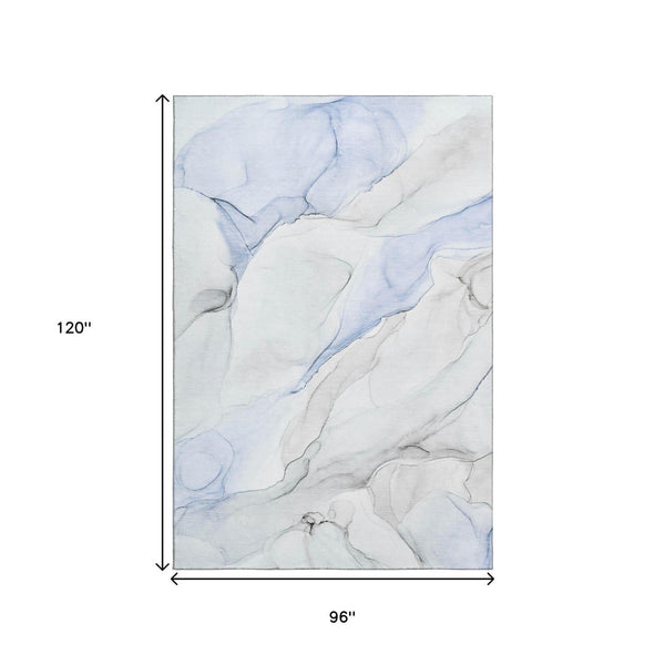 HomeRoots 8' X 10' Washable Blue and Ivory Abstract Area Rug with UV Protection, Perfect for Kids and Pets! 647132