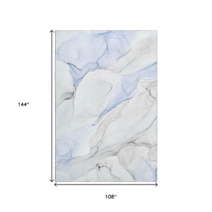 HomeRoots 9' X 12' Stylish Blue and Ivory Abstract Washable Area Rug with UV Protection for High-Traffic Areas 647133