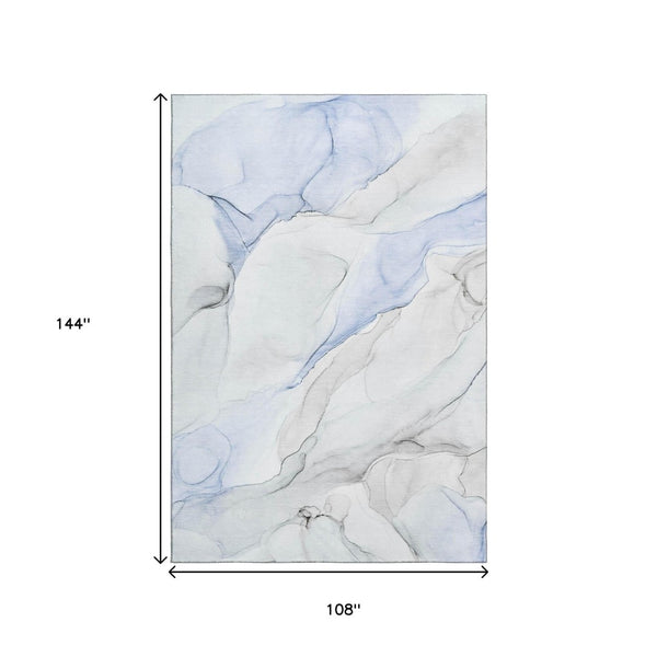 HomeRoots 9' X 12' Stylish Blue and Ivory Abstract Washable Area Rug with UV Protection for High-Traffic Areas 647133