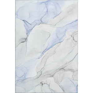 HomeRoots 9' X 12' Stylish Blue and Ivory Abstract Washable Area Rug with UV Protection for High-Traffic Areas 647133