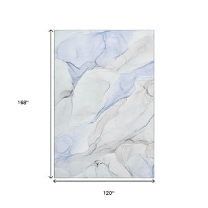 HomeRoots 10' X 14' Blue And Ivory Abstract Washable Area Rug - UV Resistant, Stylish & Easy to Clean for Homes 647134