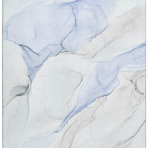 HomeRoots 10' X 14' Blue And Ivory Abstract Washable Area Rug - UV Resistant, Stylish & Easy to Clean for Homes 647134