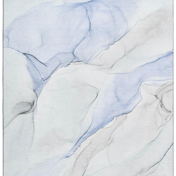 HomeRoots 10' X 14' Blue And Ivory Abstract Washable Area Rug - UV Resistant, Stylish & Easy to Clean for Homes 647134
