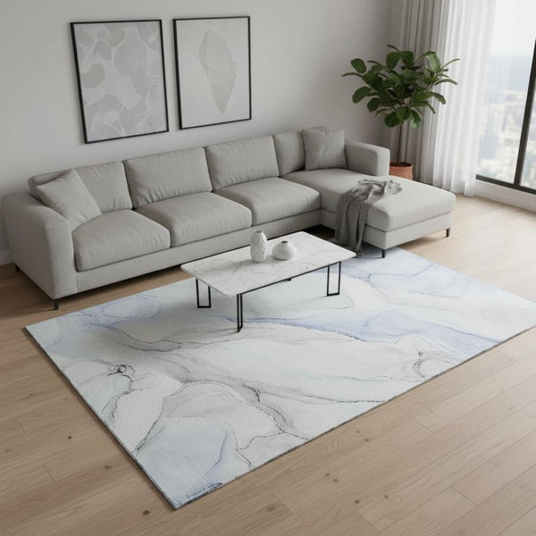 HomeRoots 10' X 14' Blue And Ivory Abstract Washable Area Rug - UV Resistant, Stylish & Easy to Clean for Homes 647134