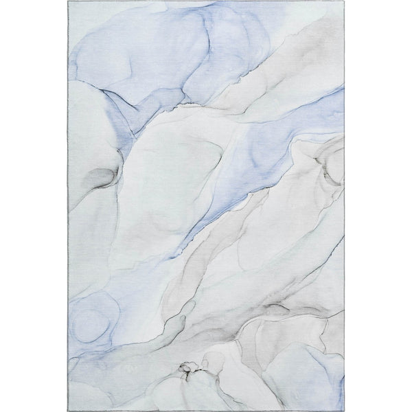 HomeRoots 10' X 14' Blue And Ivory Abstract Washable Area Rug - UV Resistant, Stylish & Easy to Clean for Homes 647134