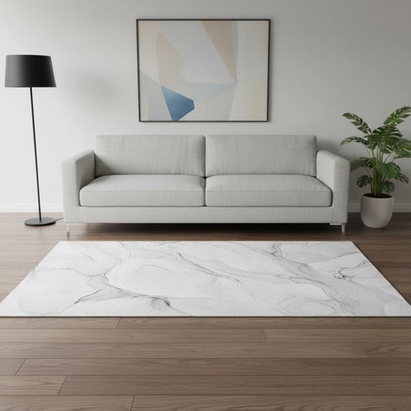 HomeRoots 5' X 8' Gray And Ivory Abstract Area Rug - Washable, UV-Protected, Durable for High-Traffic Spaces 647136