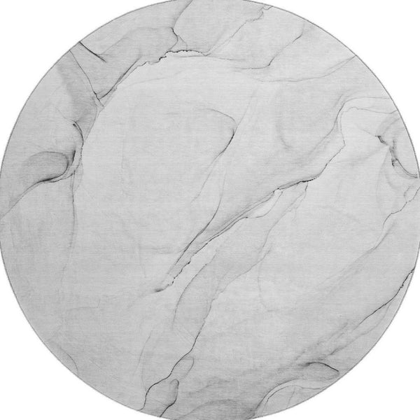HomeRoots 8' Gray and Ivory Abstract Round Rug - Washable, UV Protected, Durable for High-Traffic Spaces 647137