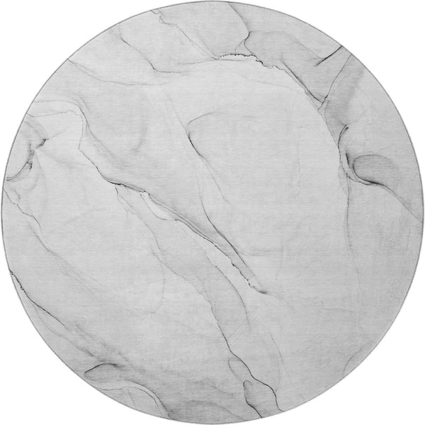 HomeRoots 8' Gray and Ivory Abstract Round Rug - Washable, UV Protected, Durable for High-Traffic Spaces 647137