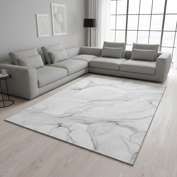 HomeRoots 8' X 10' Gray And Ivory Abstract Area Rug - Washable, UV-Protected, Stain-Resistant for Any Space 647138