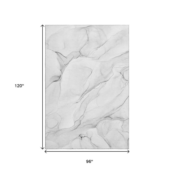 HomeRoots 8' X 10' Gray And Ivory Abstract Area Rug - Washable, UV-Protected, Stain-Resistant for Any Space 647138
