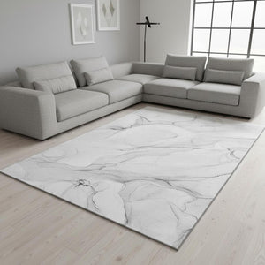 HomeRoots 9' X 12' Gray and Ivory Abstract Area Rug – Washable, UV-Resistant, Stain-Proof, Durable Design 647139