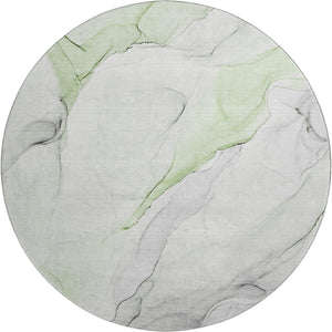 HomeRoots 8' Washable Round Rug in Green & Ivory - Durable, UV-Protected Abstract Design for Modern Spaces 647143