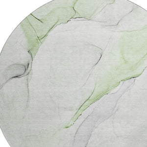 HomeRoots 8' Washable Round Rug in Green & Ivory - Durable, UV-Protected Abstract Design for Modern Spaces 647143
