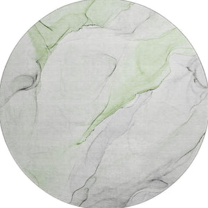 HomeRoots 8' Washable Round Rug in Green & Ivory - Durable, UV-Protected Abstract Design for Modern Spaces 647143