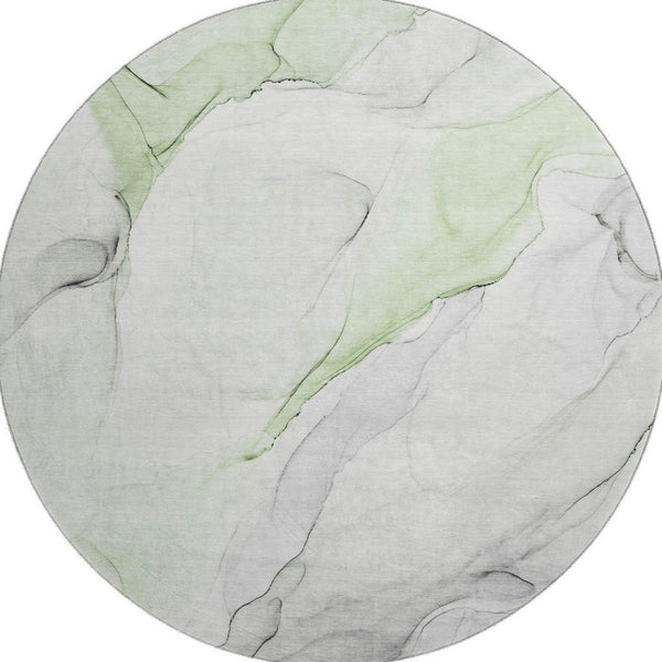 HomeRoots 8' Washable Round Rug in Green & Ivory - Durable, UV-Protected Abstract Design for Modern Spaces 647143