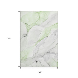 HomeRoots 8' X 10' Green And Ivory Abstract Washable Area Rug - Durable, UV-Protected, Stylish for High-Traffic Spaces 647144