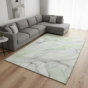 HomeRoots 8' X 10' Green And Ivory Abstract Washable Area Rug - Durable, UV-Protected, Stylish for High-Traffic Spaces 647144