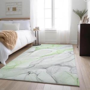 HomeRoots 8' X 10' Green And Ivory Abstract Washable Area Rug - Durable, UV-Protected, Stylish for High-Traffic Spaces 647144