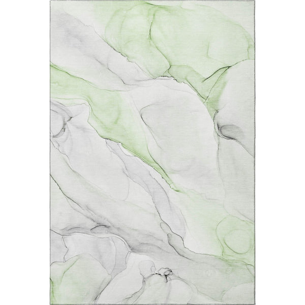 HomeRoots 9' X 12' Green And Ivory Abstract Washable Area Rug – UV Protected, Stain-Resistant, Durable Design 647145