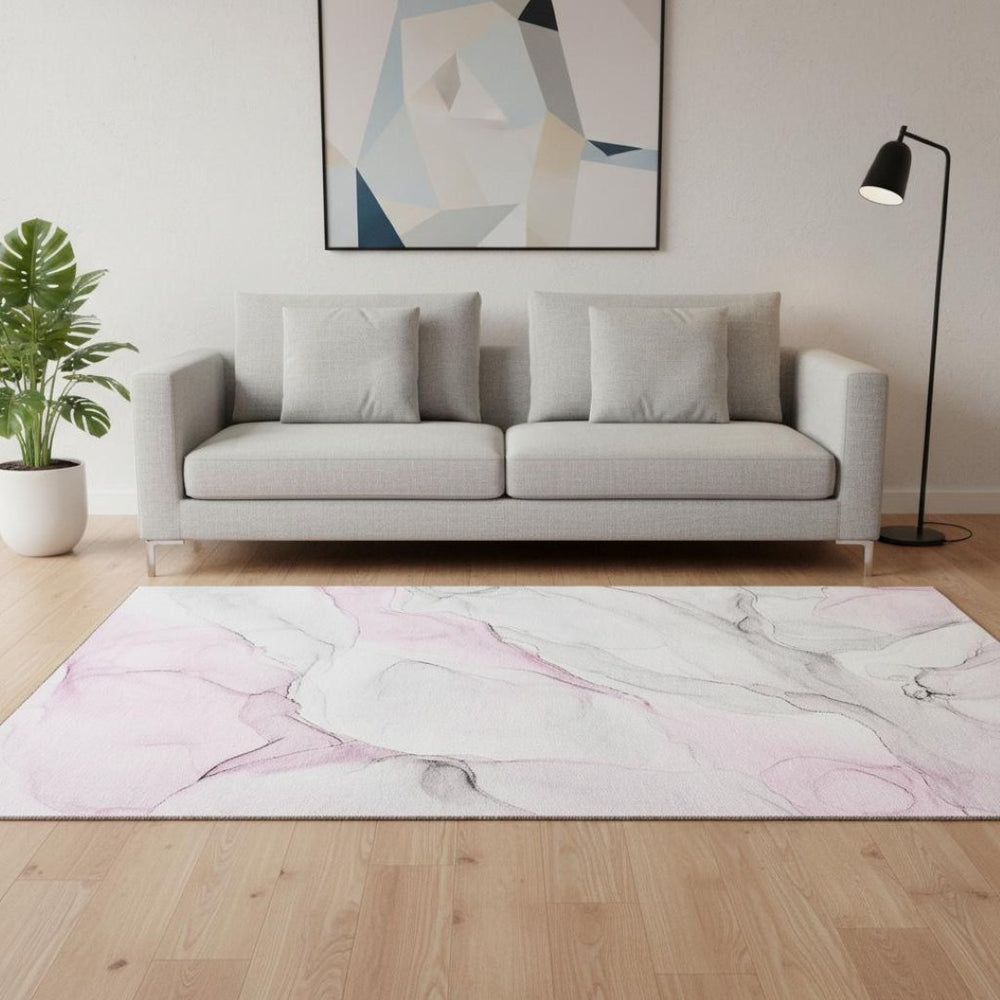 HomeRoots 5' X 8' Pink and Ivory Abstract Area Rug – Stylish, Stain-Resistant, UV-Protected for Any Room 647148