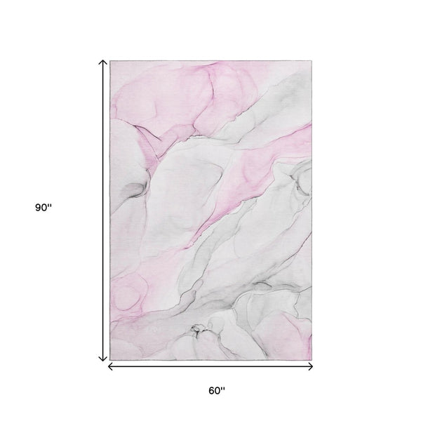 HomeRoots 5' X 8' Pink and Ivory Abstract Area Rug – Stylish, Stain-Resistant, UV-Protected for Any Room 647148