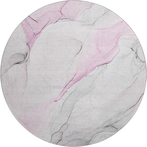 HomeRoots 8' Pink And Ivory Abstract Round Rug - Washable, UV Protected, Stain Resistant for Stylish Living Spaces 647149
