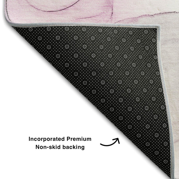 HomeRoots 8' Pink And Ivory Abstract Round Rug - Washable, UV Protected, Stain Resistant for Stylish Living Spaces 647149