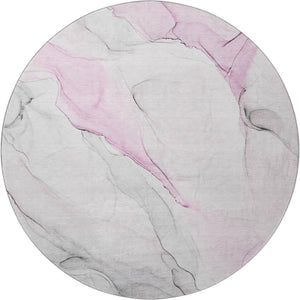 HomeRoots 8' Pink And Ivory Abstract Round Rug - Washable, UV Protected, Stain Resistant for Stylish Living Spaces 647149