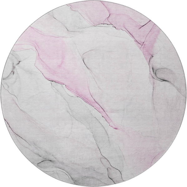 HomeRoots 8' Pink And Ivory Abstract Round Rug - Washable, UV Protected, Stain Resistant for Stylish Living Spaces 647149