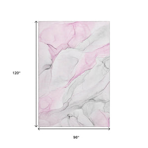 HomeRoots 8' X 10' Pink and Ivory Abstract Washable Area Rug - Stain-Resistant, UV Protected, Modern Style 647150