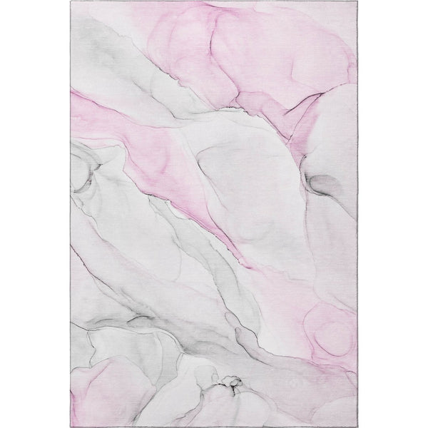 HomeRoots 9' X 12' Pink and Ivory Abstract Area Rug - Washable, UV-Protected, Durable Design for Modern Homes 647151