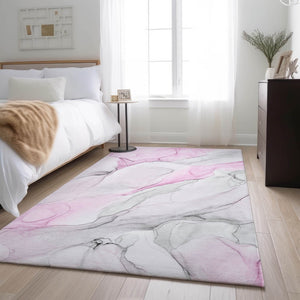 HomeRoots 10' X 14' Pink and Ivory Abstract Area Rug - Washable, UV-Protected, Soft & Stylish for Every Home 647152