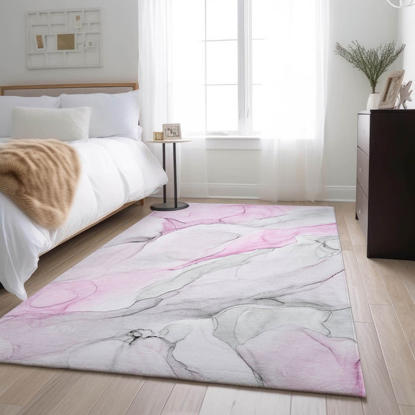 HomeRoots 10' X 14' Pink and Ivory Abstract Area Rug - Washable, UV-Protected, Soft & Stylish for Every Home 647152