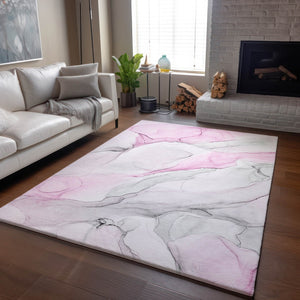 HomeRoots 10' X 14' Pink and Ivory Abstract Area Rug - Washable, UV-Protected, Soft & Stylish for Every Home 647152