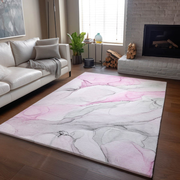 HomeRoots 10' X 14' Pink and Ivory Abstract Area Rug - Washable, UV-Protected, Soft & Stylish for Every Home 647152