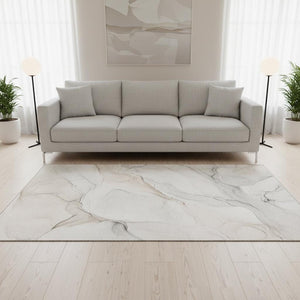 HomeRoots 5' X 8' Ivory and Beige Abstract Washable Area Rug – Durable, Stain-Resistant, UV-Protected Design! 647154